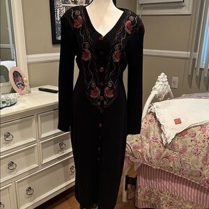 Carole Little Black Dress with Red Embroidery